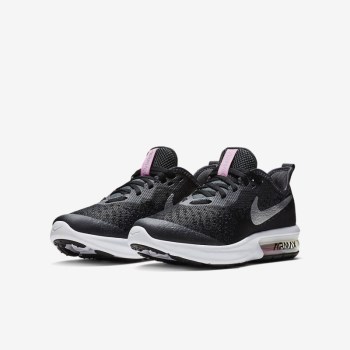 Nike Air Max Sequent 4 - Nagyobb Gyerek Utcai Cipő - Fekete/Sötét Szürke/Fehér/Metal Titán